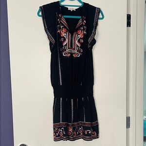 Parker Black Mini Dress with orange blue and red Embroidery blue size S